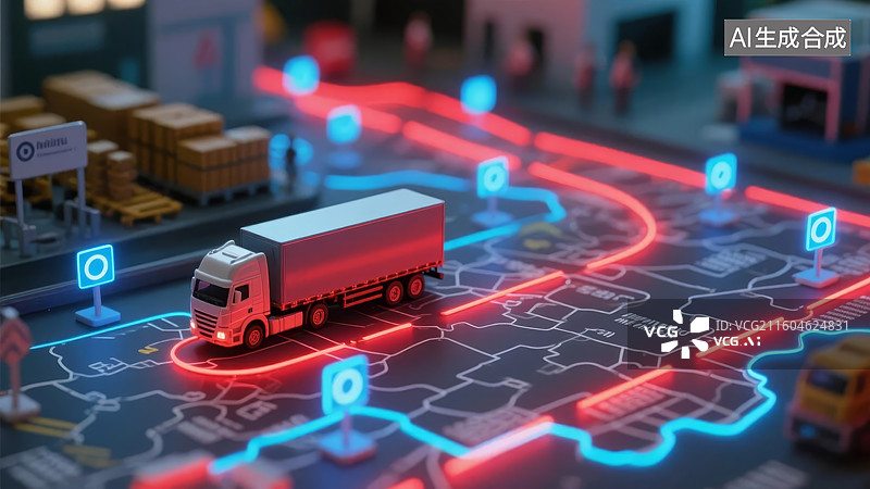 【AI数字艺术】智能物流运输路线可视化图片素材