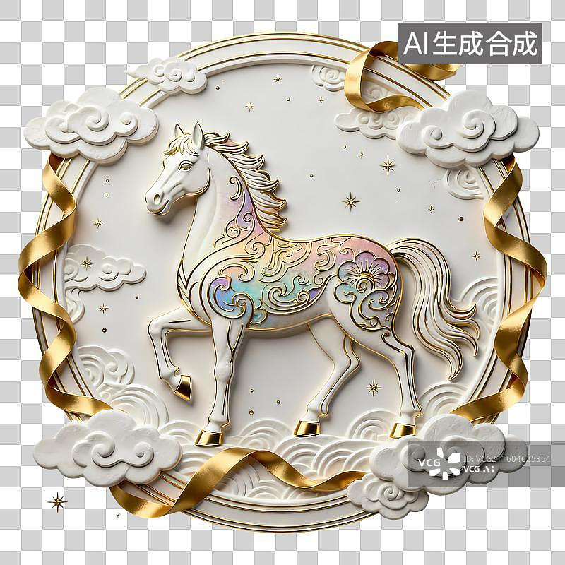 【AI数字艺术】马3D立体动物新中式纹样浮雕轻奢质感国潮生肖吉祥物图片素材