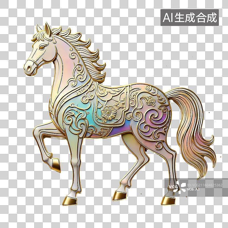 【AI数字艺术】马3D立体动物新中式纹样浮雕轻奢质感国潮生肖吉祥物图片素材