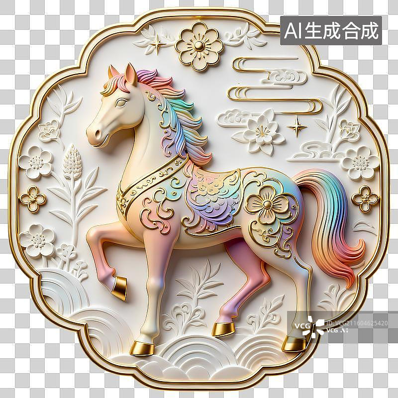 【AI数字艺术】马3D立体动物新中式纹样浮雕轻奢质感国潮生肖吉祥物图片素材