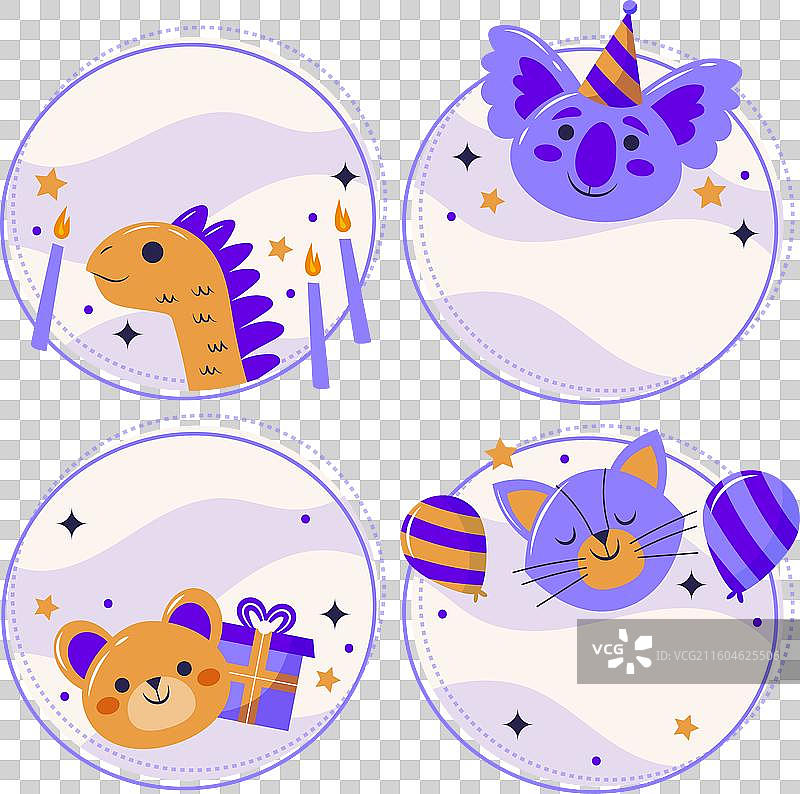 手绘扁平化设计趣味生日标签图片素材