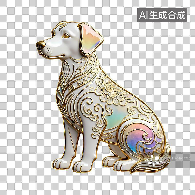 【AI数字艺术】狗3D立体动物新中式纹样浮雕轻奢质感国潮生肖吉祥物图片素材
