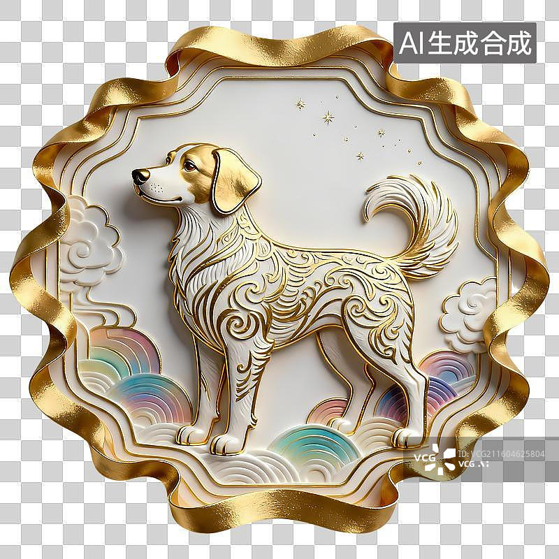 【AI数字艺术】狗3D立体动物新中式纹样浮雕轻奢质感国潮生肖吉祥物图片素材