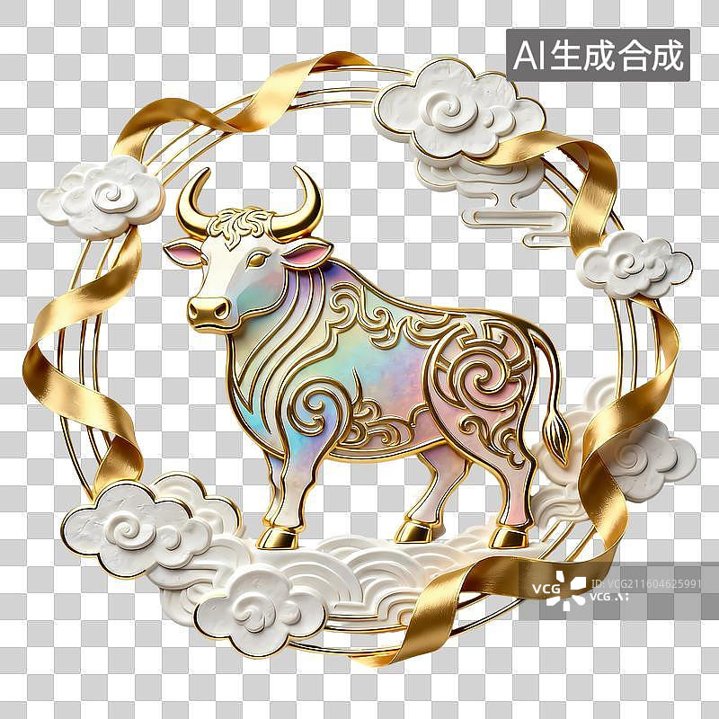 【AI数字艺术】牛3D立体动物新中式纹样浮雕轻奢质感国潮生肖吉祥物图片素材