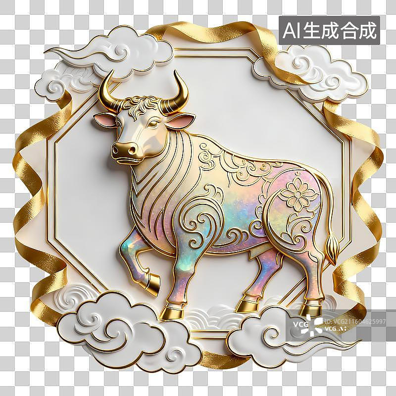 【AI数字艺术】牛3D立体动物新中式纹样浮雕轻奢质感国潮生肖吉祥物图片素材