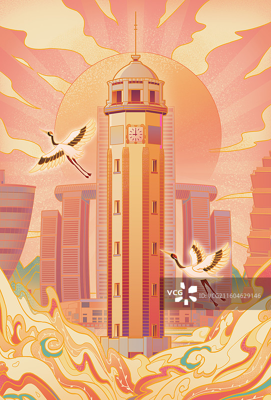 重庆城市印象解放碑南山一棵树朝天门来福士广场鹅岭公园洪崖洞山城宣传文旅国潮风插画图片素材