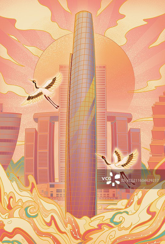 重庆城市印象陆海国际中心南山一棵树朝天门来福士广场鹅岭公园解放碑洪崖洞山城宣传文旅国潮风插画图片素材