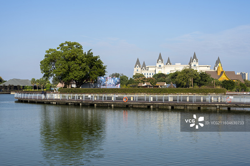 江西赣州南康家居小镇城市建筑湖泊自然风光图片素材
