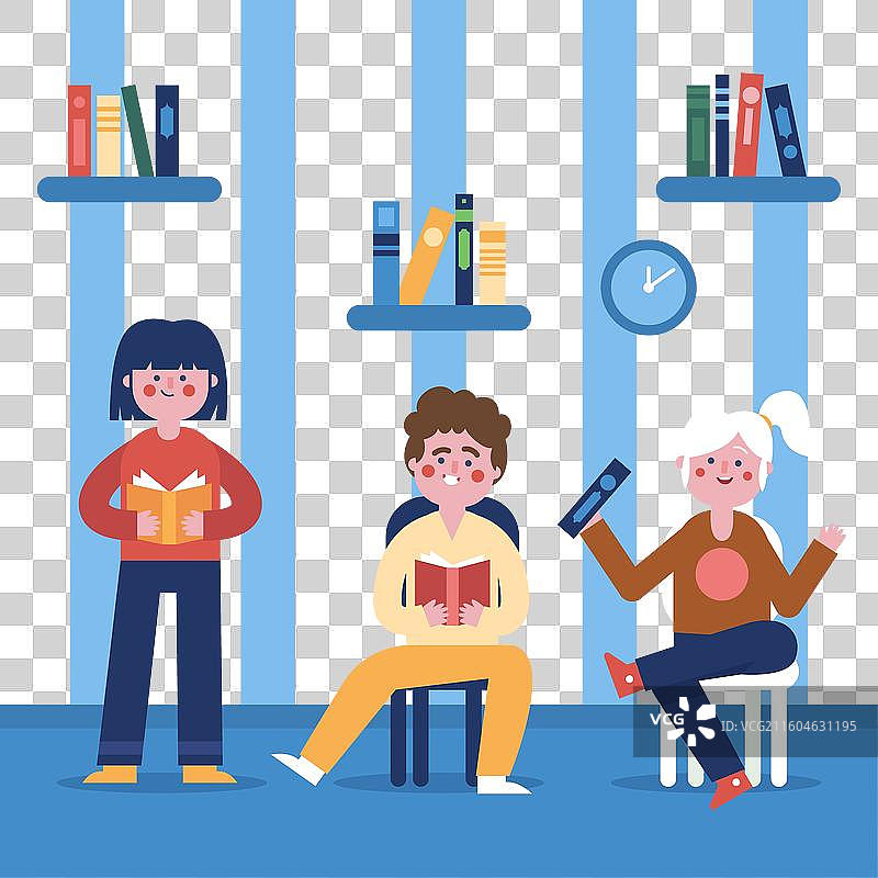 手绘平铺读书会图片素材