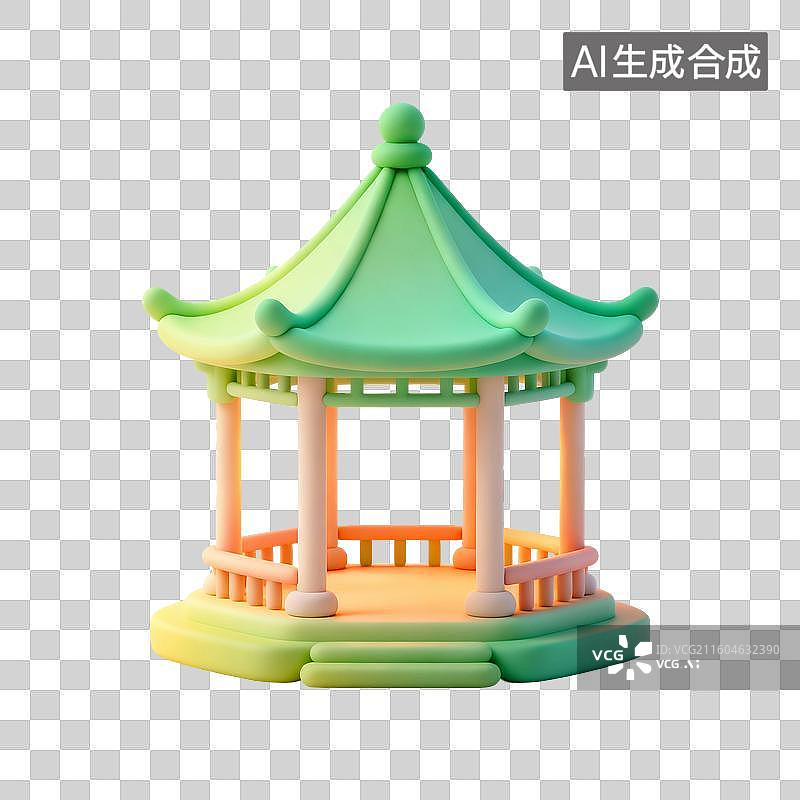 【AI数字艺术】3D渲染，凉亭，中式古代建筑，亭台楼阁，园林景观，免抠元素图片素材