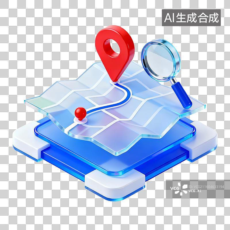 【AI数字艺术】3D渲染，地图，位置，图形图标，旅游旅行，露营，卫星导航定位，免抠元素图片素材