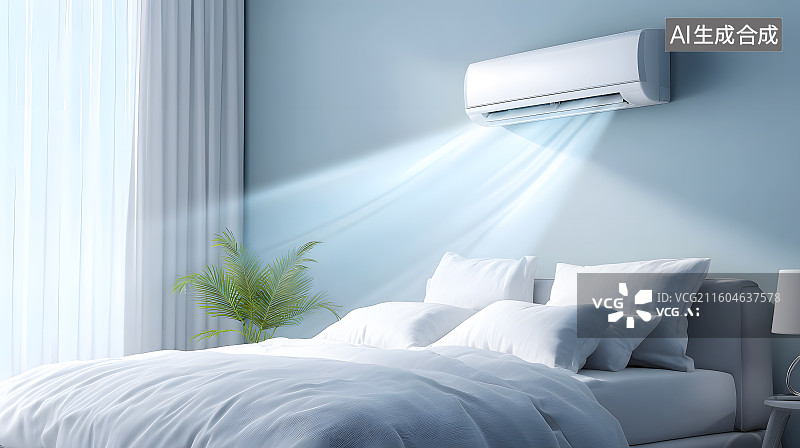 【AI数字艺术】房间内空调正在吹风换气图片素材