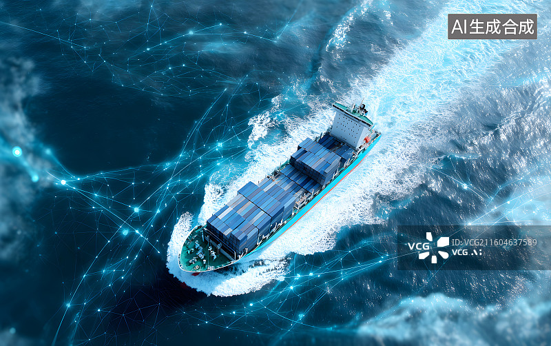 【AI数字艺术】一艘货运轮船行驶在海面上图片素材