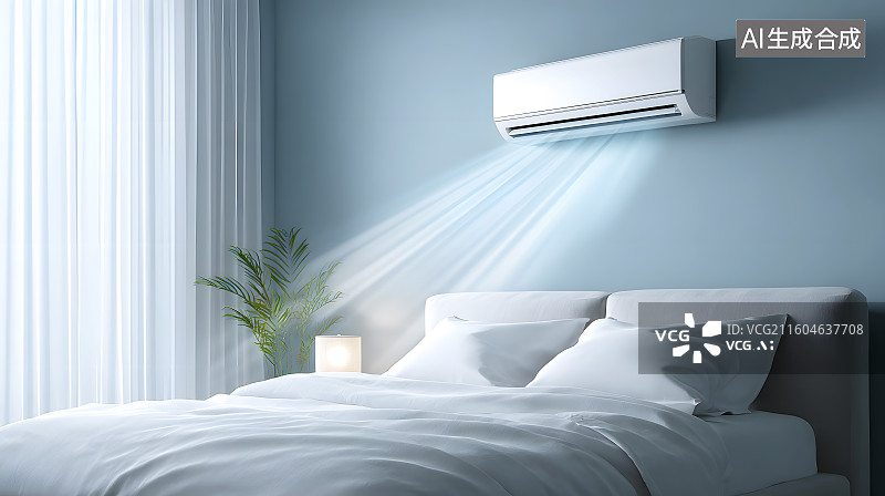 【AI数字艺术】房间内空调正在吹风换气图片素材