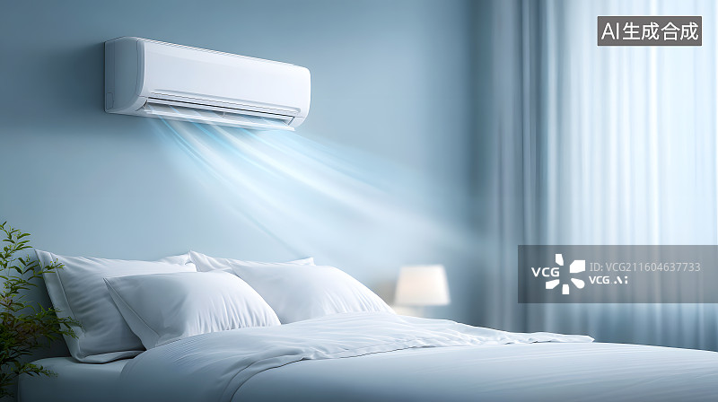 【AI数字艺术】房间内空调正在吹风换气图片素材