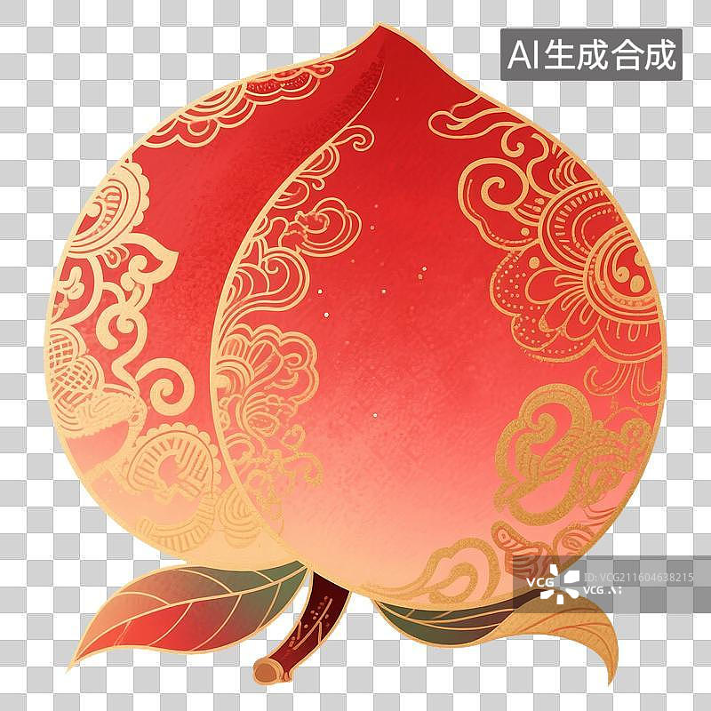 【AI数字艺术】国风手绘插画，水果，桃子，水蜜桃，白桃，仙桃，寿桃，免抠元素图片素材