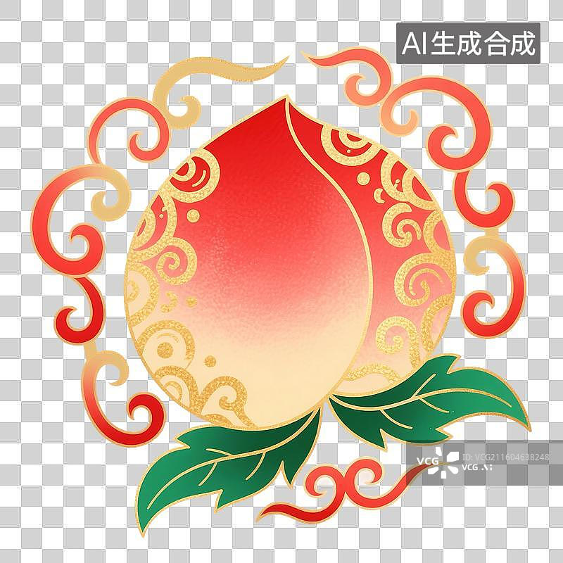 【AI数字艺术】国风手绘插画，水果，桃子，水蜜桃，白桃，仙桃，寿桃，免抠元素图片素材