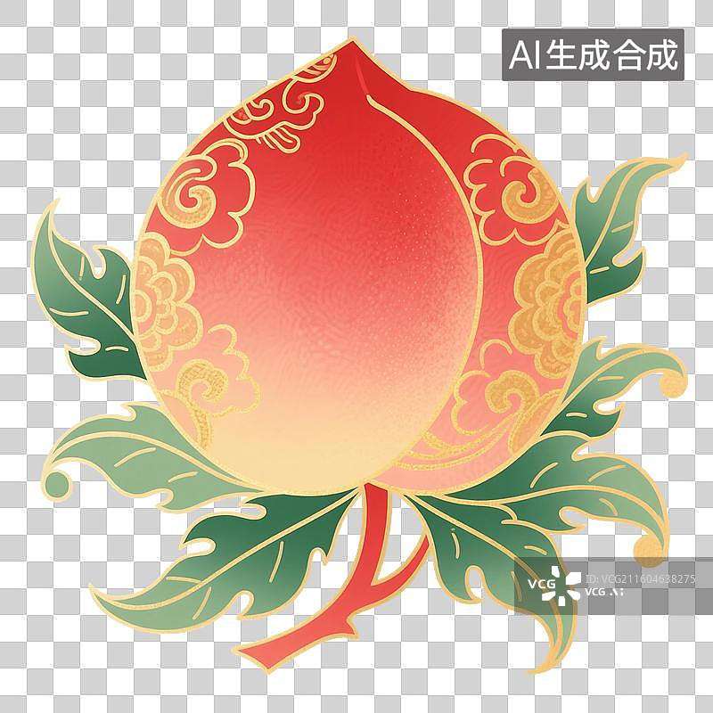 【AI数字艺术】国风手绘插画，水果，桃子，水蜜桃，白桃，仙桃，寿桃，免抠元素图片素材
