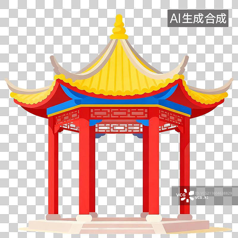 【AI数字艺术】手绘插画，凉亭，中式古代建筑，亭台楼阁，园林景观，免抠元素图片素材