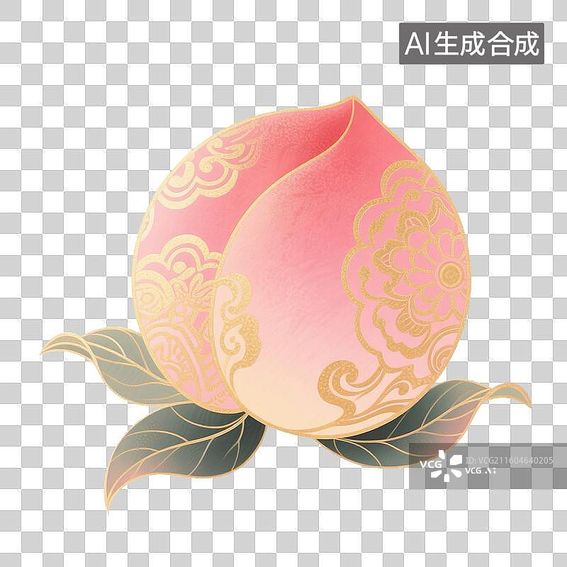 【AI数字艺术】国风手绘插画，粉色桃子，水果，桃子，水蜜桃，白桃，仙桃，寿桃，免抠元素图片素材