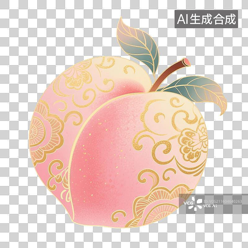 【AI数字艺术】国风手绘插画，粉色桃子，水果，桃子，水蜜桃，白桃，仙桃，寿桃，免抠元素图片素材