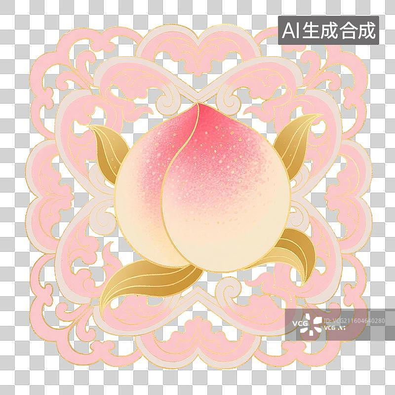 【AI数字艺术】国风手绘插画，水果，桃子，水蜜桃，白桃，仙桃，寿桃，免抠元素图片素材