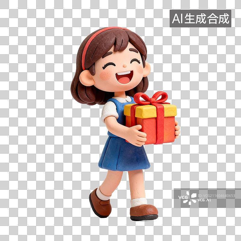【AI数字艺术】抱着礼物的开心女孩图片素材