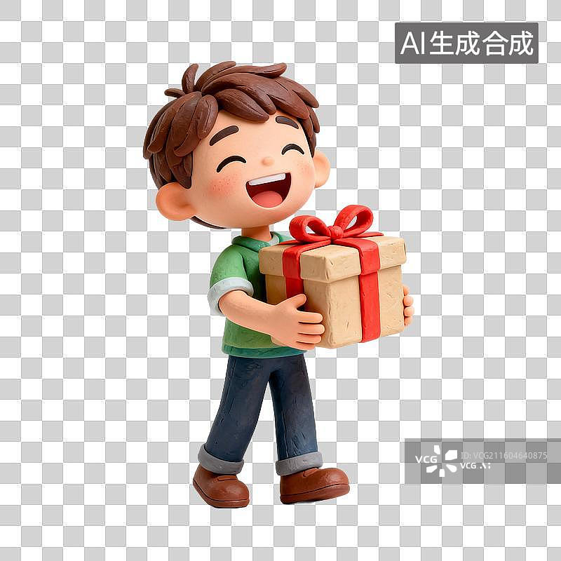 【AI数字艺术】抱着礼物的开心男孩图片素材