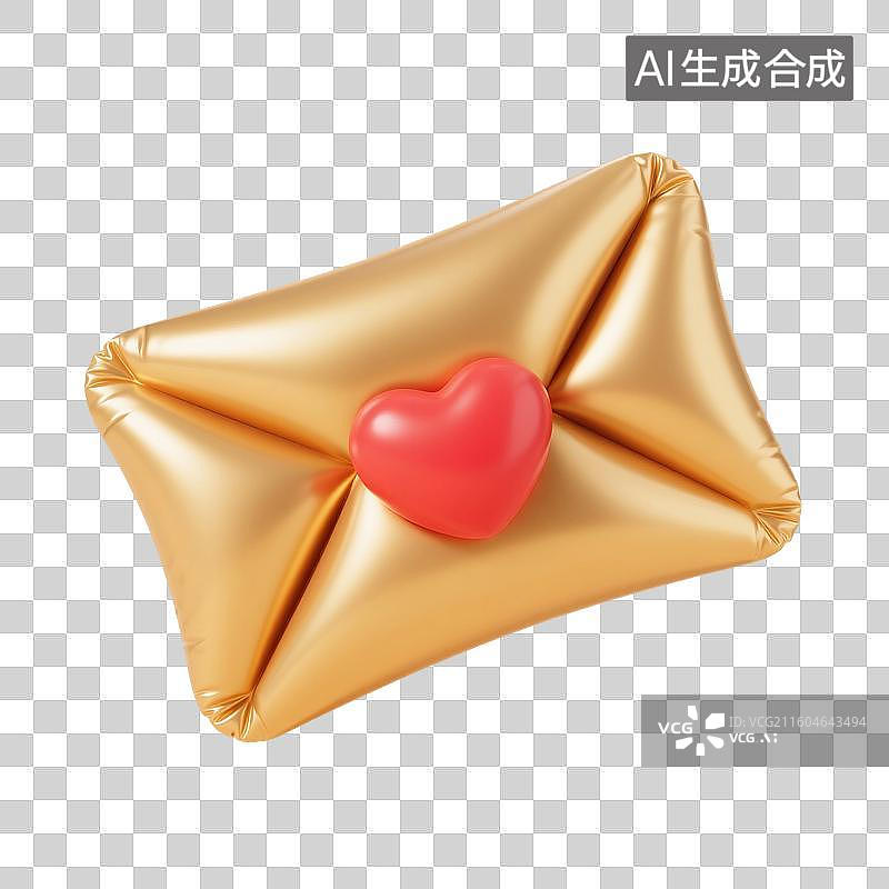 【AI数字艺术】3D渲染，充气膨胀风格，情书，一封情书，信封，信件，情书，来信，免抠元素图片素材