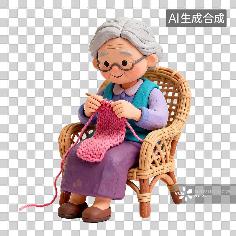 【AI数字艺术】坐在椅子上编织的老年女性图片素材