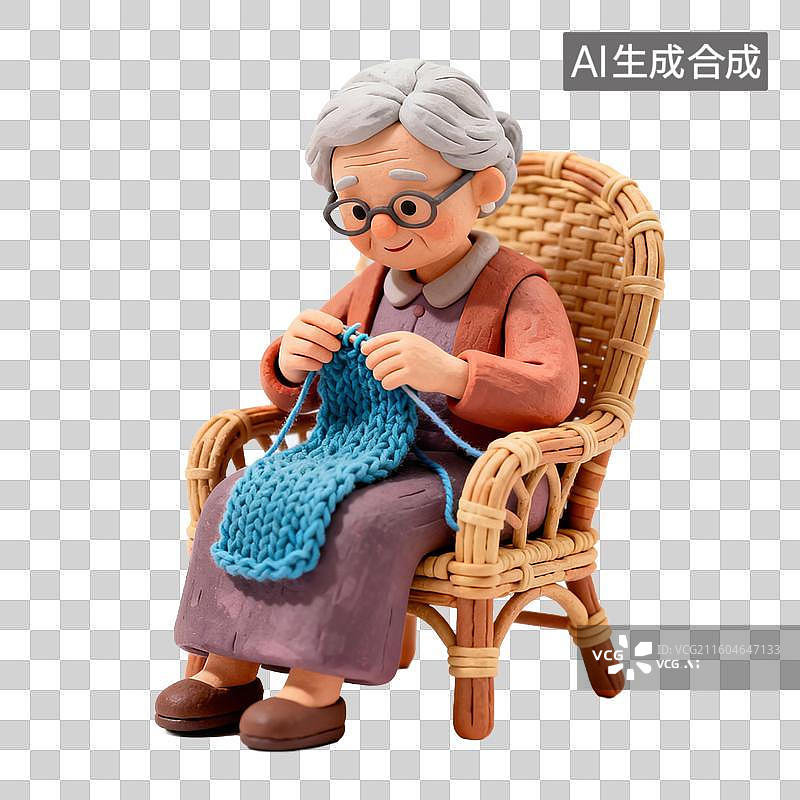【AI数字艺术】坐在椅子上编织的老年女性图片素材
