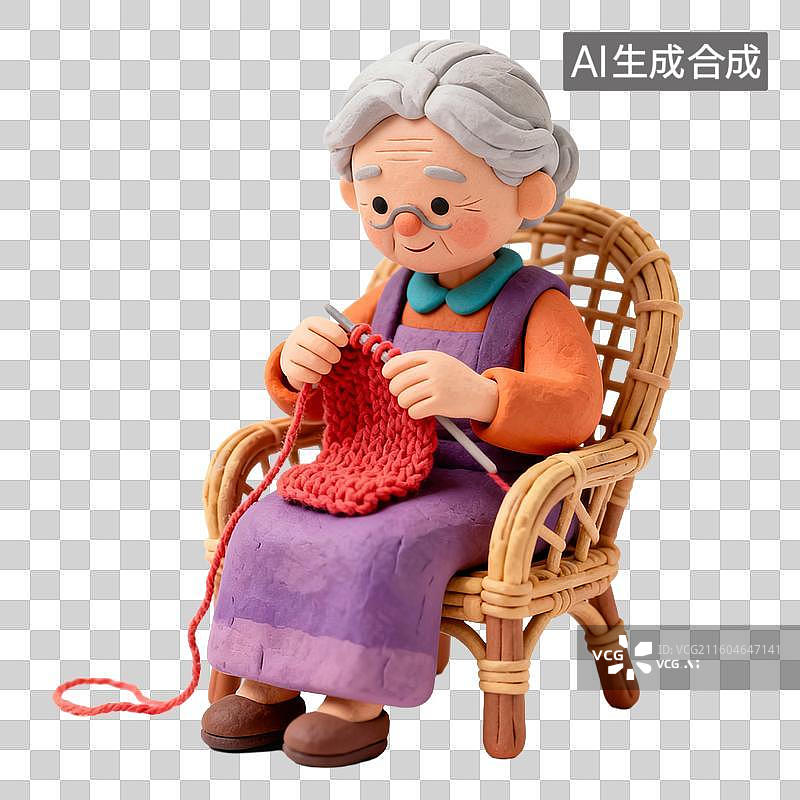 【AI数字艺术】坐在椅子上编织的老年女性图片素材