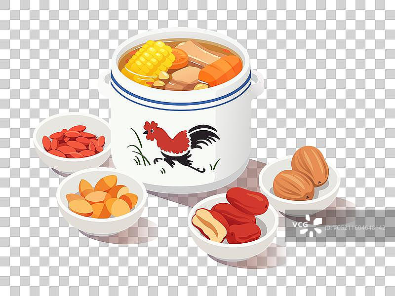 传统食材与养生煲汤矢量插画图片素材