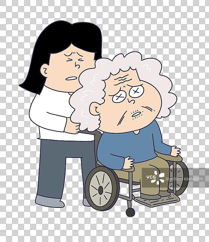 护工推着轮椅，失能老人，陪护图片素材