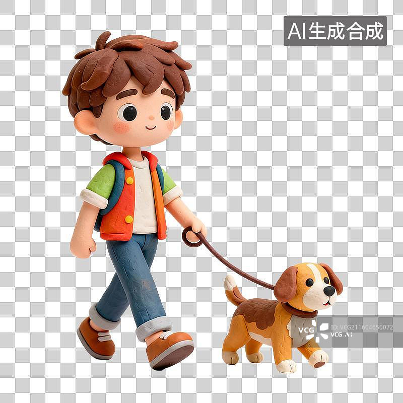 【AI数字艺术】男子户外遛可爱小狗图片素材