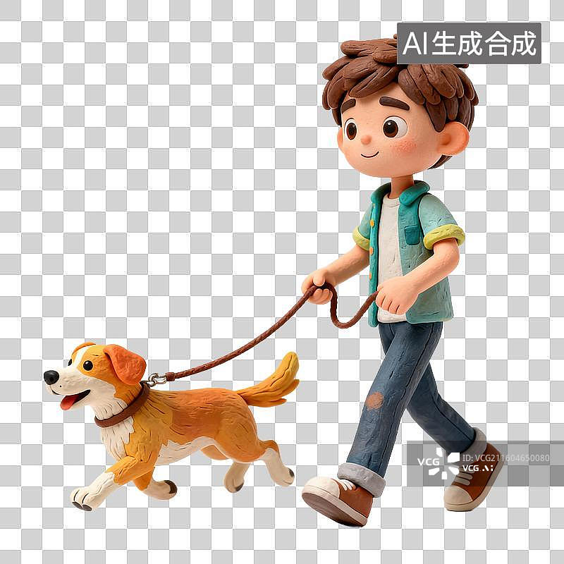 【AI数字艺术】男子户外遛可爱小狗图片素材