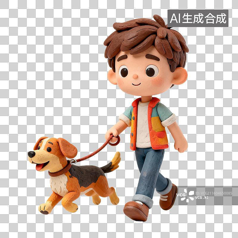 【AI数字艺术】男子户外遛可爱小狗图片素材