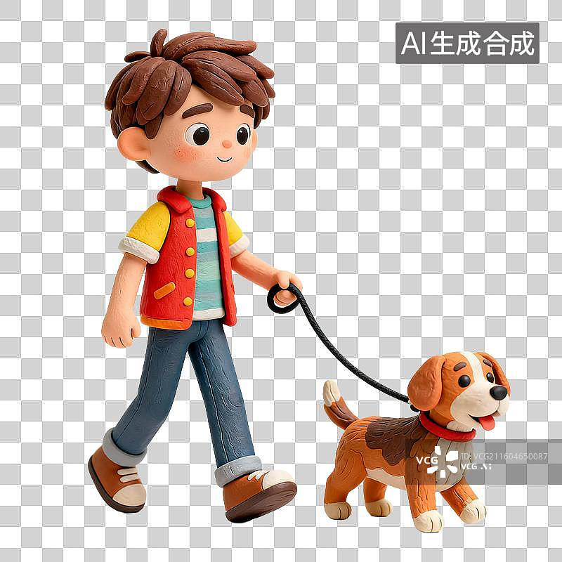 【AI数字艺术】男子户外遛可爱小狗图片素材