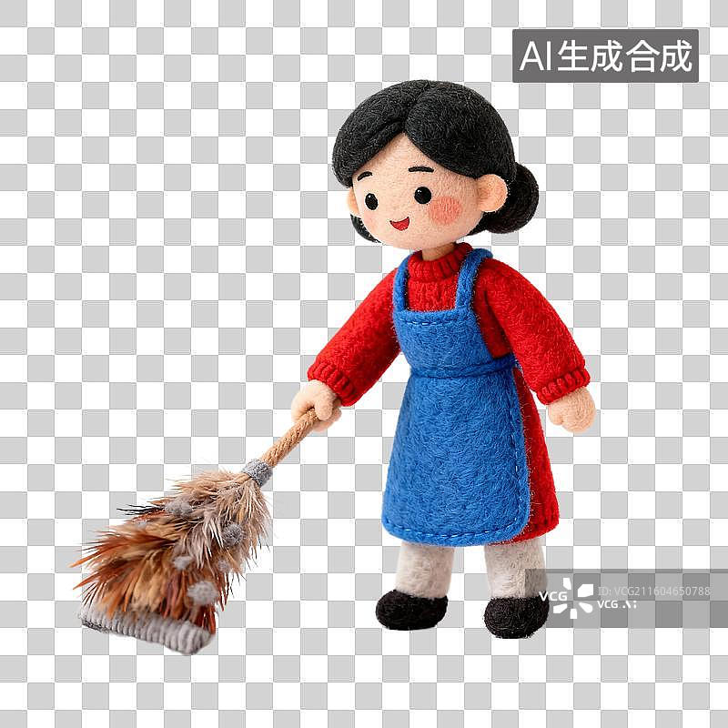 【AI数字艺术】手持鸡毛掸子的毛绒玩偶图片素材