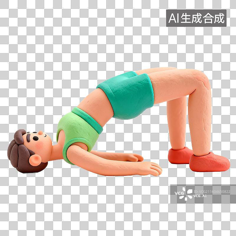 【AI数字艺术】黏土卡通人物做瑜伽桥式动作图片素材