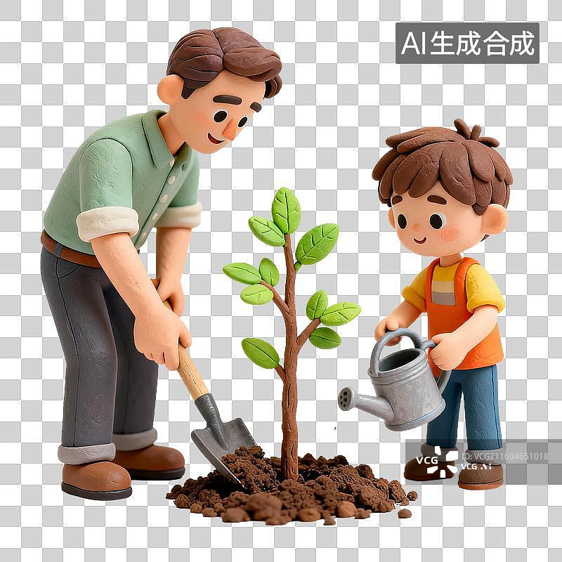 【AI数字艺术】父子户外共同植树图片素材
