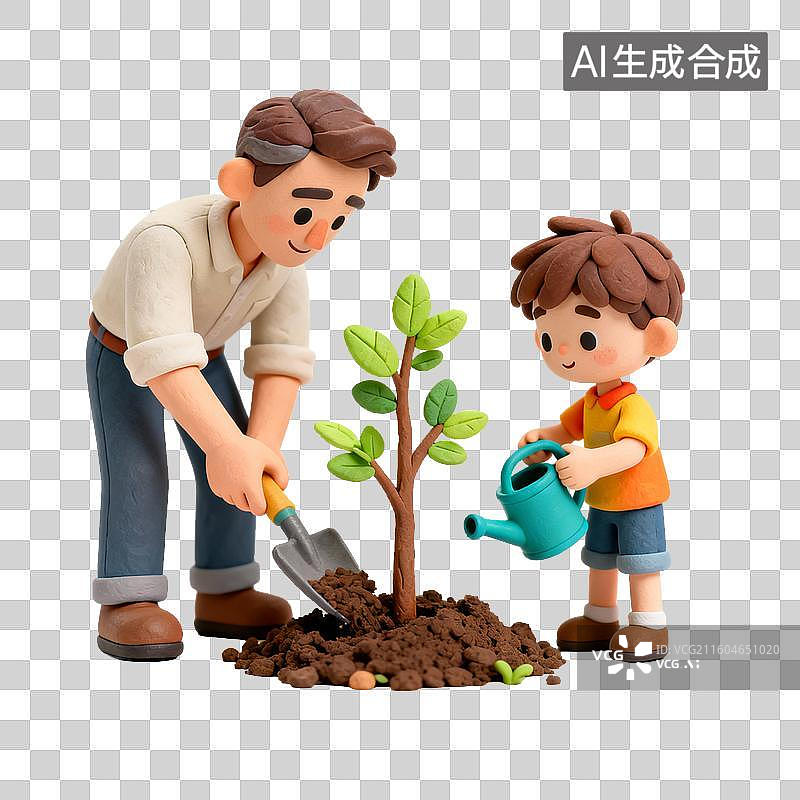 【AI数字艺术】父子户外共同植树图片素材