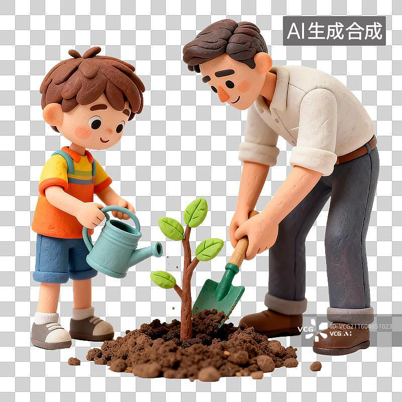 【AI数字艺术】父子户外共同植树图片素材