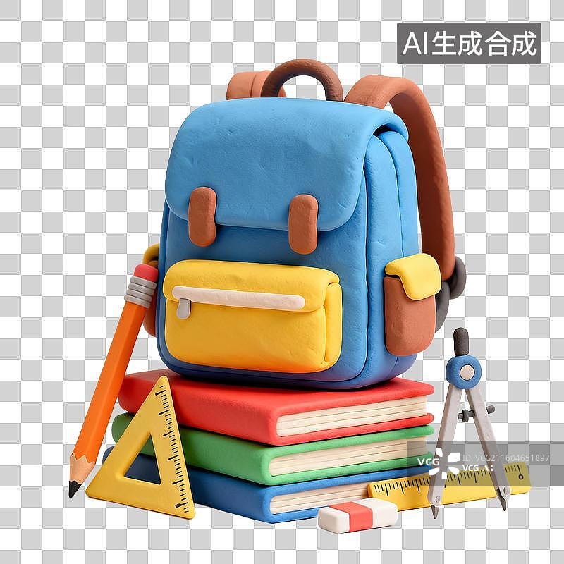 【AI数字艺术】色彩鲜艳的学生书包与文具图片素材