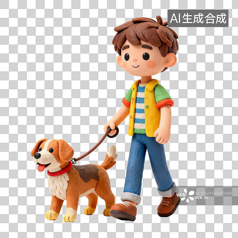 【AI数字艺术】男子户外遛可爱小狗图片素材