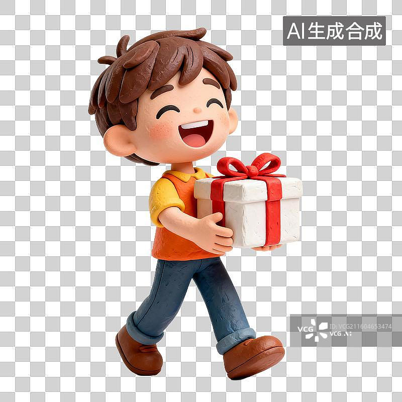 【AI数字艺术】抱着礼物的开心男孩图片素材