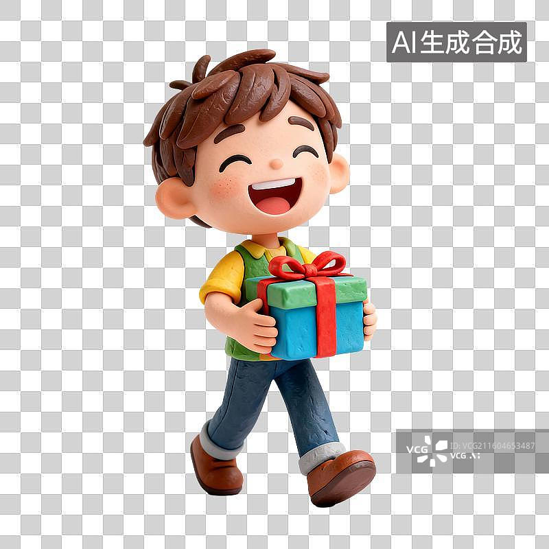 【AI数字艺术】抱着礼物的开心男孩图片素材