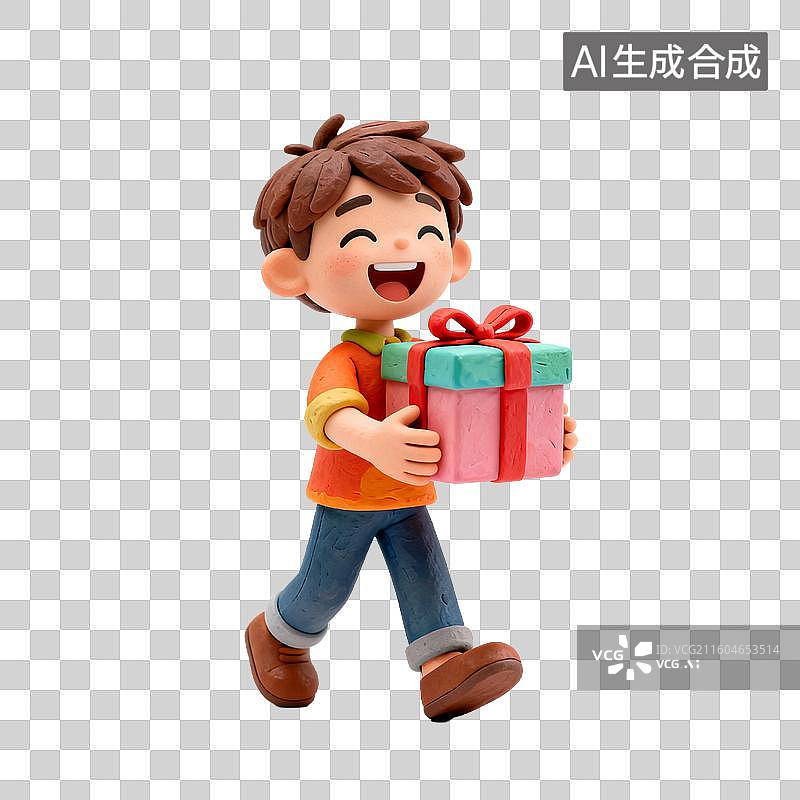 【AI数字艺术】抱着礼物的开心男孩图片素材
