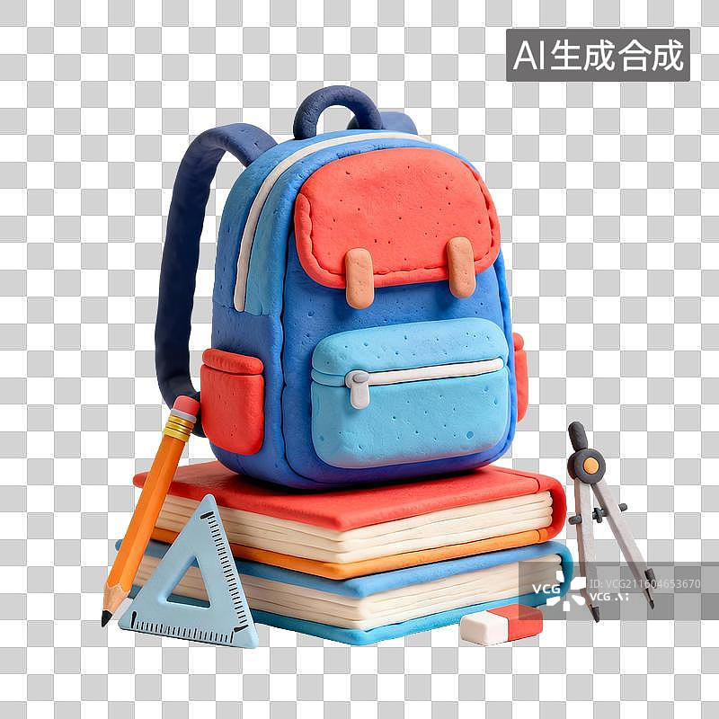 【AI数字艺术】色彩鲜艳的学生书包与文具图片素材