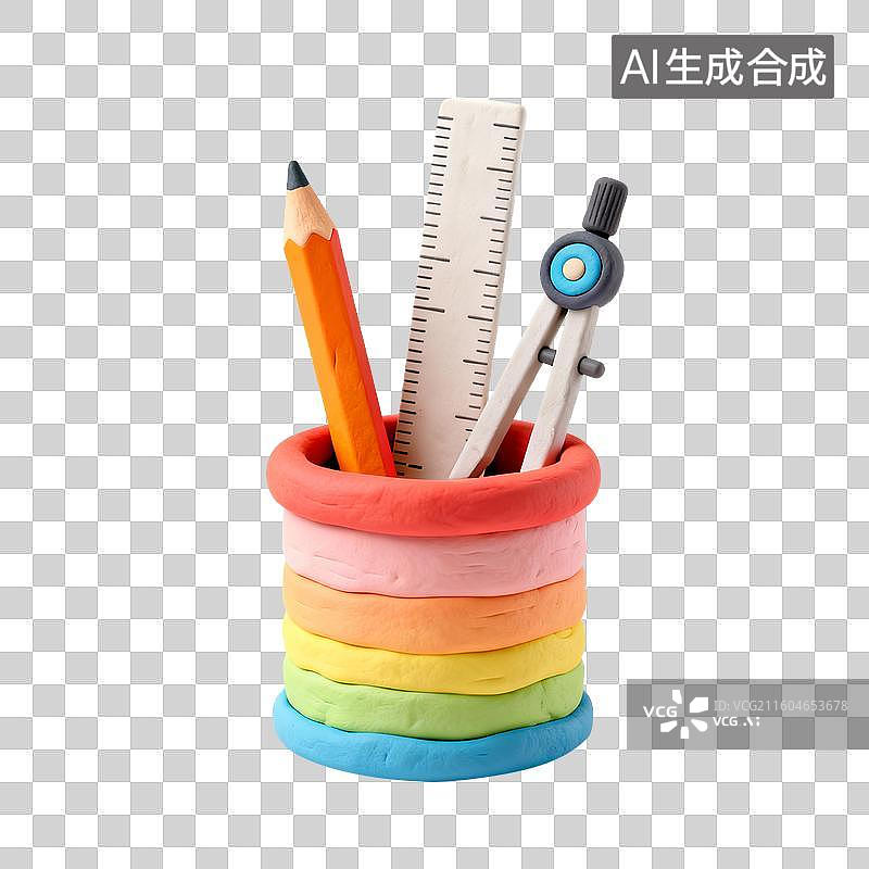 【AI数字艺术】彩色粘土笔筒及文具图片素材